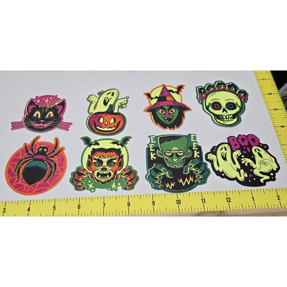 Glow in the Dark Halloween Stickers Lot of 8 Neon Spooky Planner Craft Decals